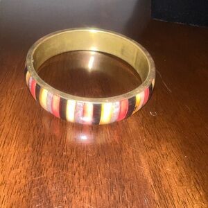 Colorful‎ Striped Resin & Brass Bangle Bracelet Statement Boho Chic
